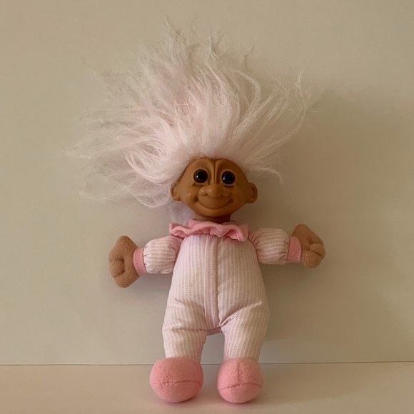 Vintage Russ Troll Doll - Baby w/ Pink Hair & Clothes - Plastic - Picture 6 of 11